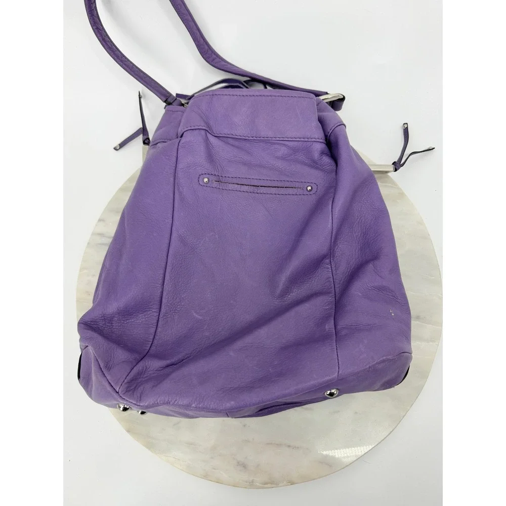 B. Makowsky Purple Leather Tassel Bucket Bag Shoulder Hobo Silver Hardware